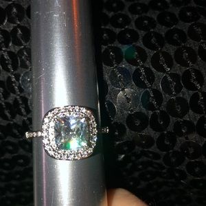New Sterling Silver Square Halo Ring size 9